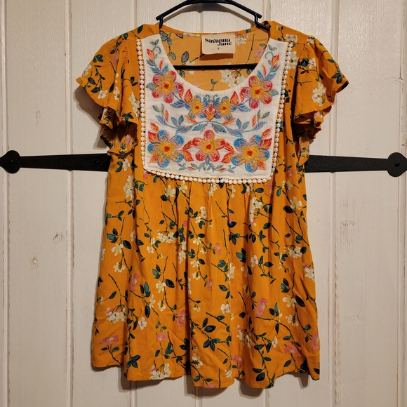 Savanna Jane Orange Floral Embroidered Boho Banydokk Tunic Peasant Size Small - Picture 2 of 8